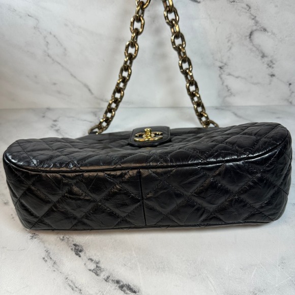 Chanel Frame Shoulder Bag CC Distressed Quilted Leather Black/Gold Thick Chain - Picture 5 of 16